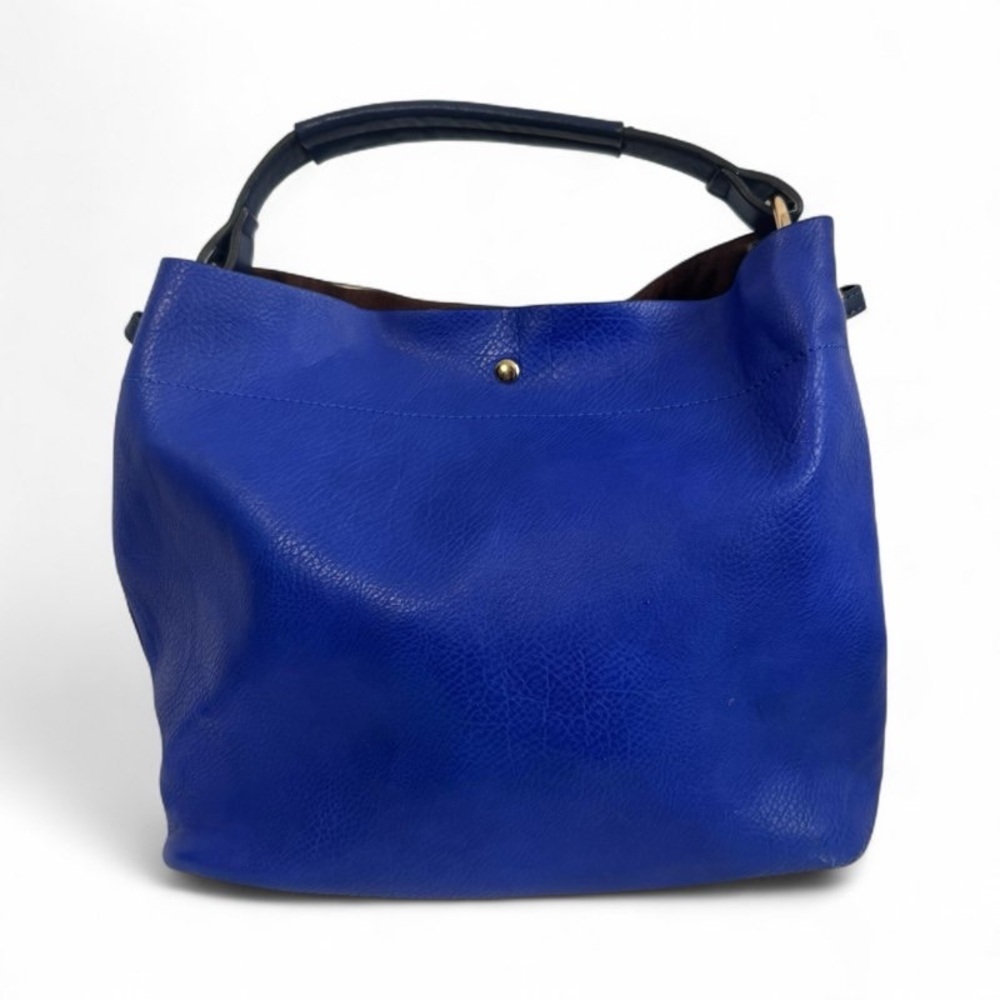 BLUE FAUX LEATHER HOBO SHOULDER BAG - Picture 3 of 10